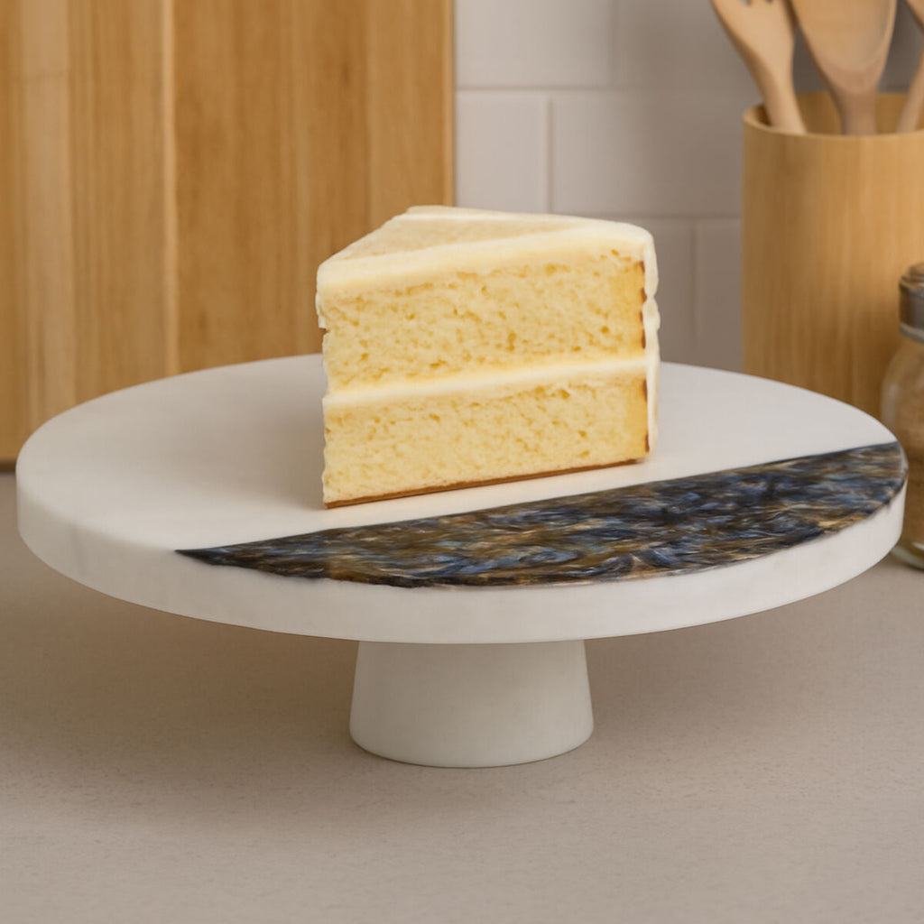 White Marble and Paua Shell Round Cake Stand | Imogen