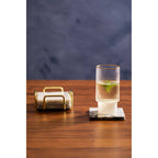 Set of 4 White Marble Coasters with Brass Finish Holder | Delphine