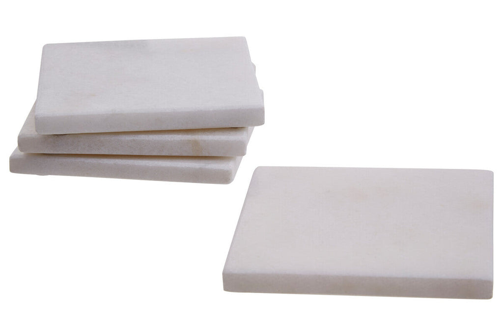 Set of Four White Marble Square Coasters | Kindia