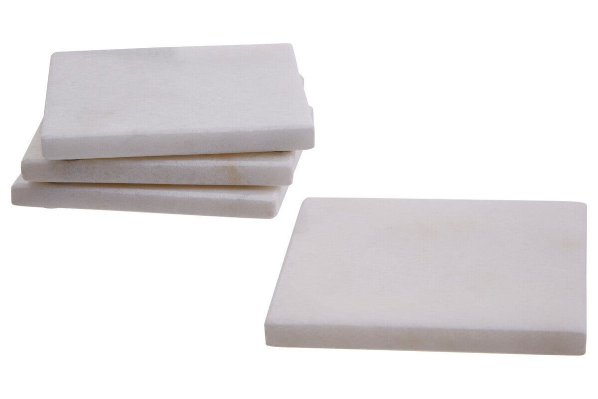 Set of Four White Marble Square Coasters | Kindia