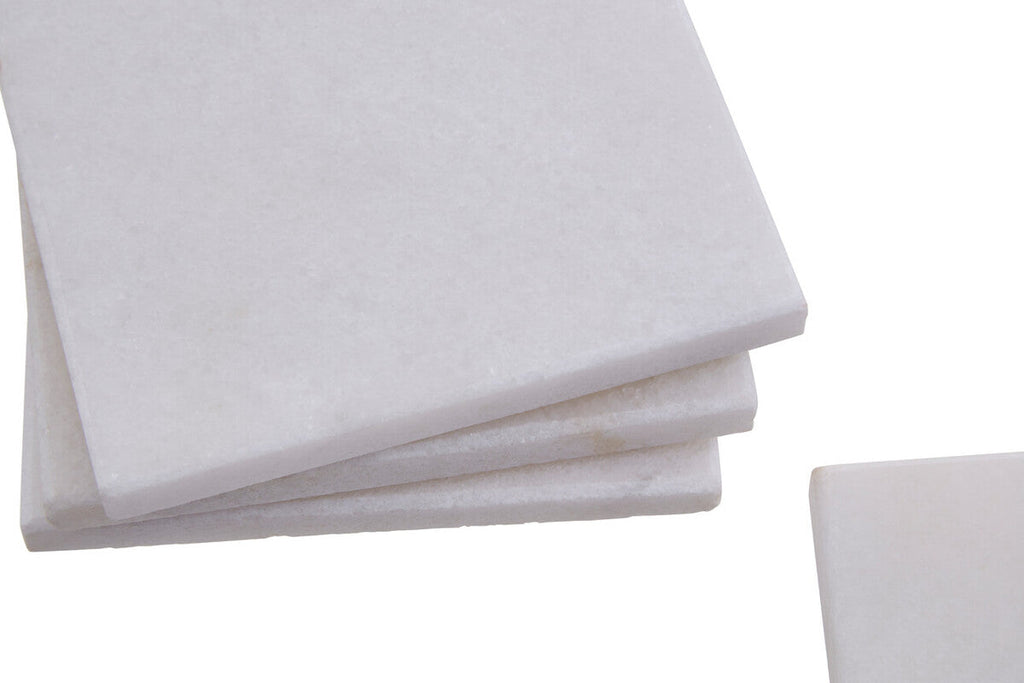 Set of Four White Marble Square Coasters | Kindia