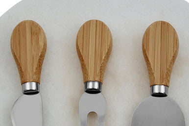 White Marble Triangular Cheese Board with 3 Knives | Kindia