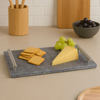 Black Marble Serving Board with Silver Handles | Marmore