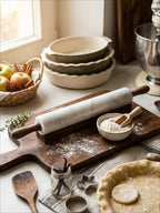 White Marble Rolling Pin with Wooden Stand | Kindia