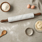 White Marble Rolling Pin with Wooden Stand | Kindia