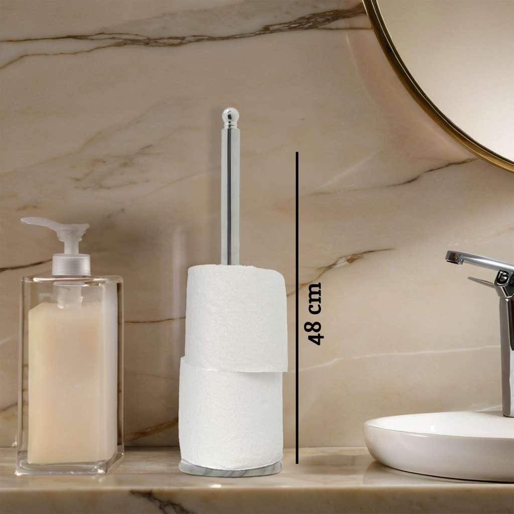 Chrome and White Marble Toilet Roll Holder | Linnea