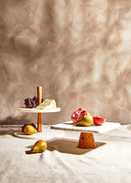 White Marble and Acacia Wood Cake Stand | Monzaro