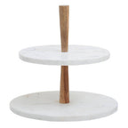 Two Tier Marble and Acacia Wood Cake Stand | Monzaro