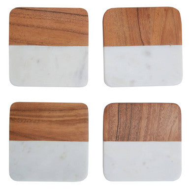 Set of Four Marble and Acacia Wood Coasters | Monzaro