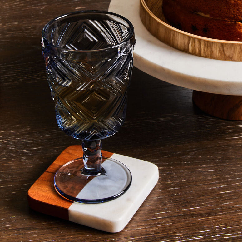 Set of Four Marble and Acacia Wood Coasters | Monzaro
