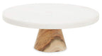 Round White Marble and Acacia Wood Cake Stand | Monzaro