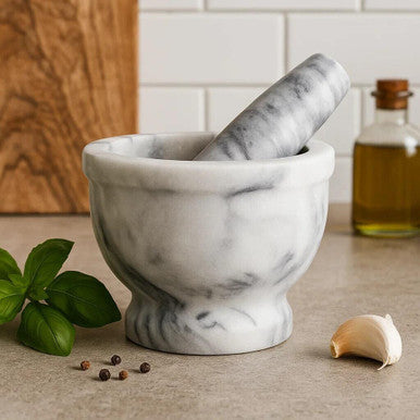 Grey Marble Mortar and Pestle with Rim | Salerno