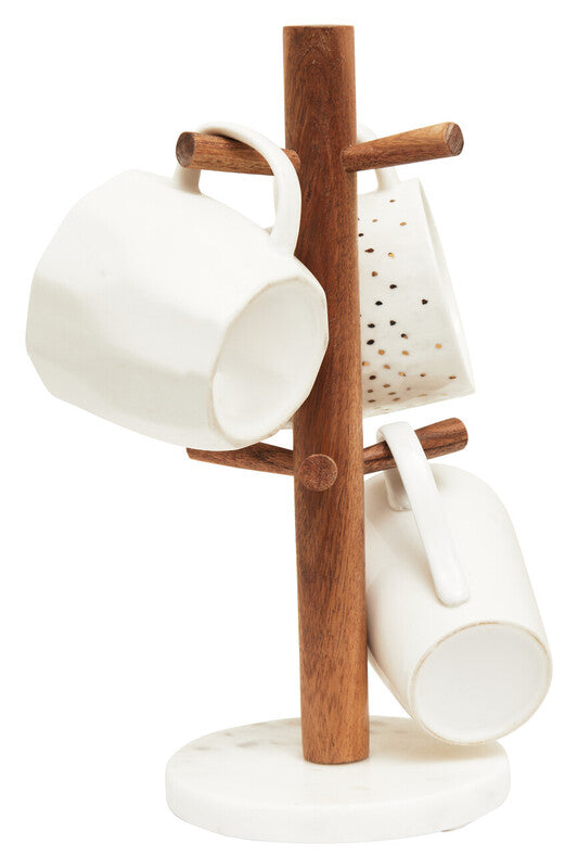 Acacia Wood and White Marble Mug Tree | Monzaro