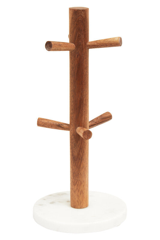 Acacia Wood and White Marble Mug Tree | Monzaro