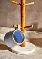 Acacia Wood and White Marble Mug Tree | Monzaro