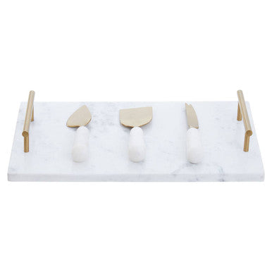 White and Gold Cheese Board and Knife Set | Marina
