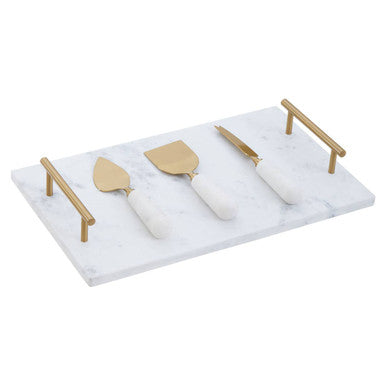 White and Gold Cheese Board and Knife Set | Marina