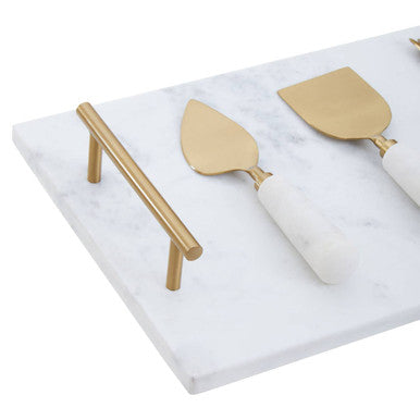 White and Gold Cheese Board and Knife Set | Marina