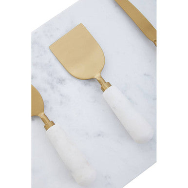 White and Gold Cheese Board and Knife Set | Marina