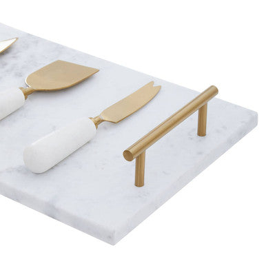 White and Gold Cheese Board and Knife Set | Marina