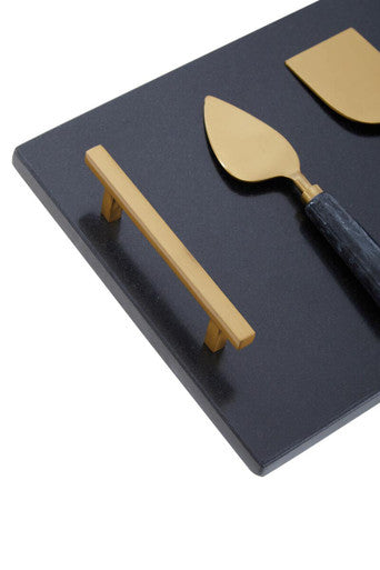 Black and Gold Cheese Board and Knife Set | Marina