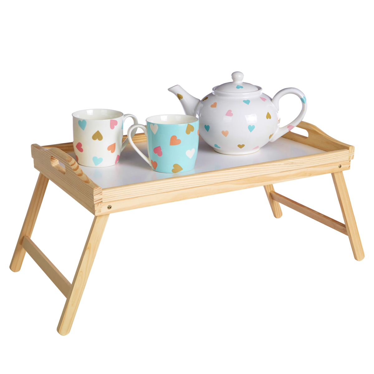 White Top Pinewood with Folding Legs | Bed Tray