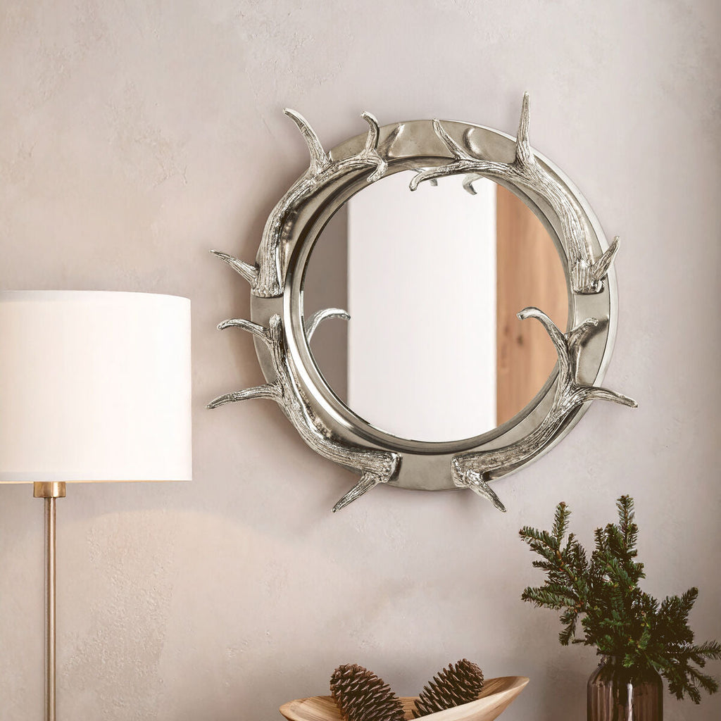 Stag Steel and Nickel Finish Wall Mirror | Antler