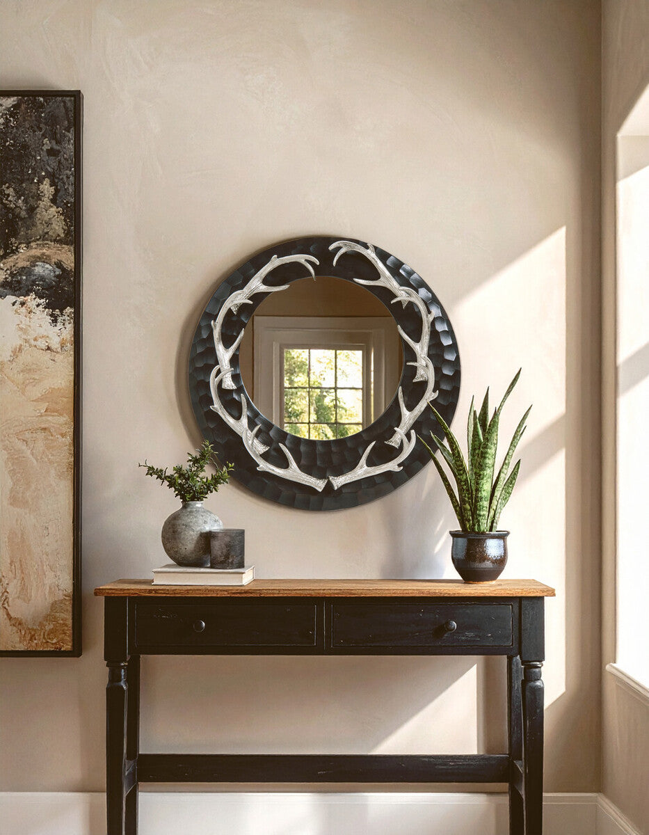 Stag Brown and Nickel Finish Wall Mirror | Antler