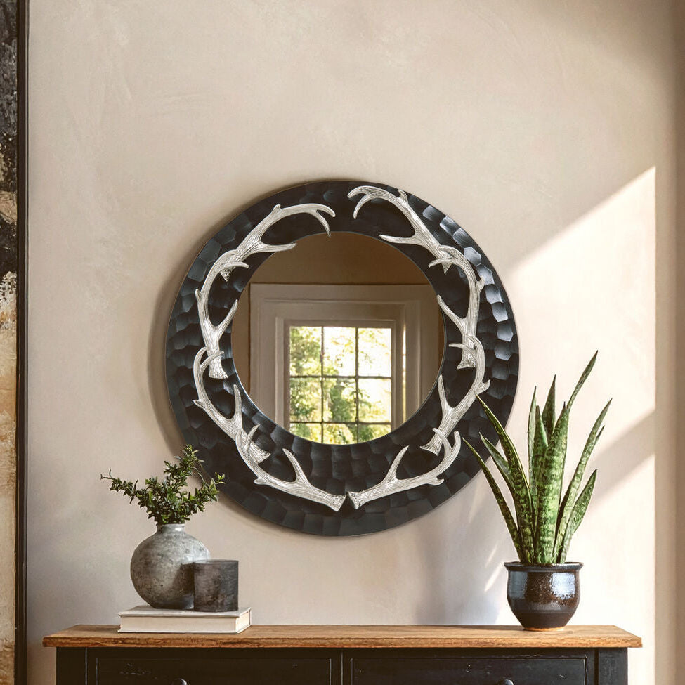 Stag Brown and Nickel Finish Wall Mirror | Antler