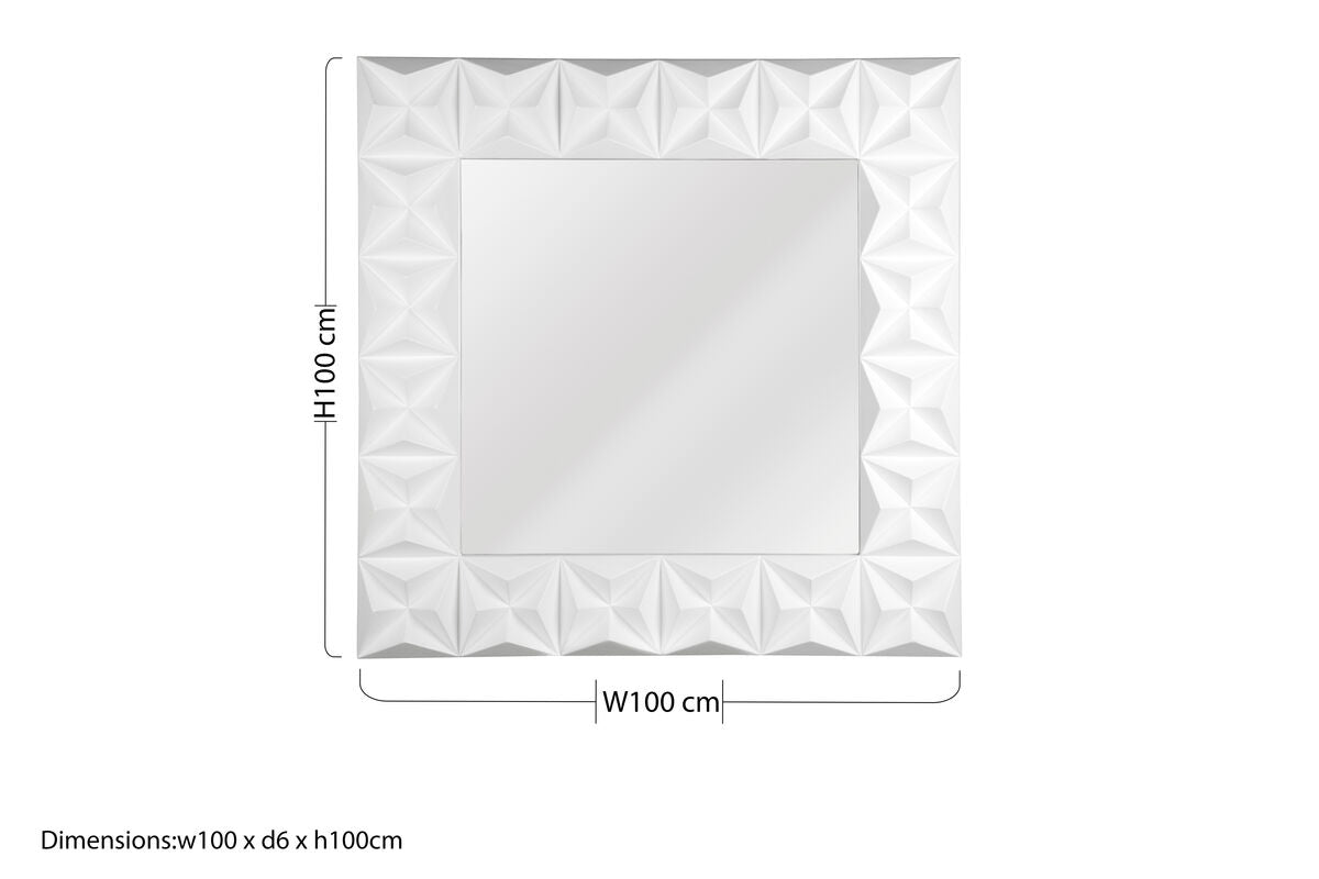 3D Effect Wall Mirror with White High Gloss Finish | Stockholm