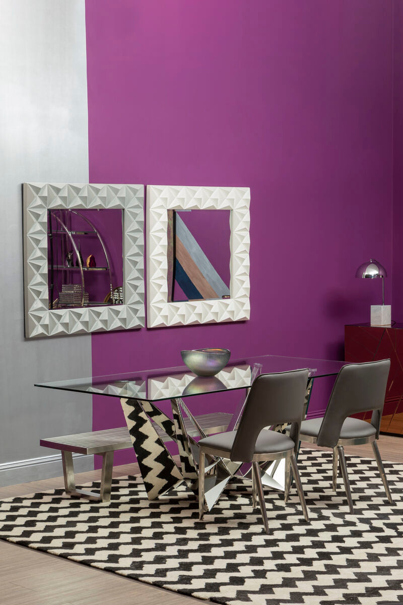 3D Effect Wall Mirror with White High Gloss Finish | Stockholm