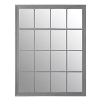 Antique Grey Finish Wooden Grid Wall Mirror | Hawthorne