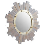 Wooden Wall Mirror with Nail Head | Sunburst