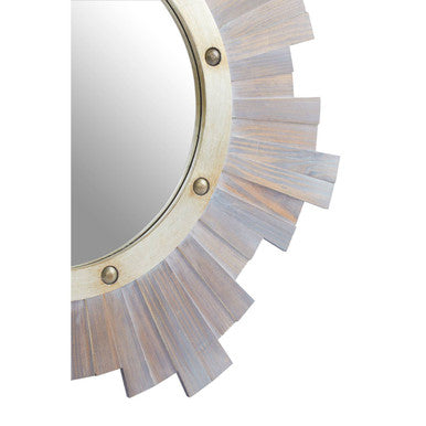 Wooden Wall Mirror with Nail Head | Sunburst