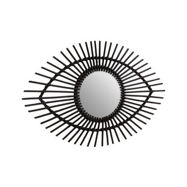 Black Natural Rattan Eye Shape Wall Mirror | Mataram