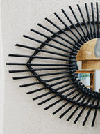 Mataram Black Natural Rattan Eye Shape Wall Mirror - Nest UK