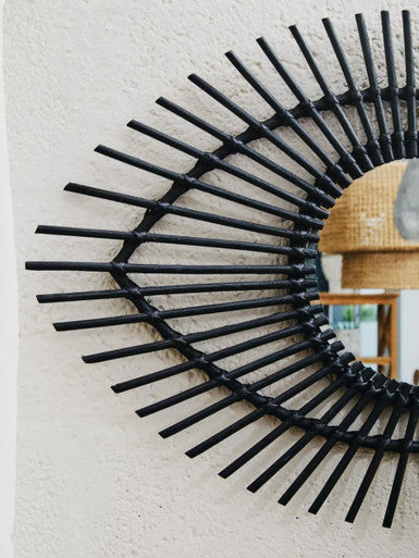 Mataram Black Natural Rattan Eye Shape Wall Mirror - Nest UK