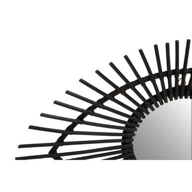 Mataram Black Natural Rattan Eye Shape Wall Mirror - Nest UK