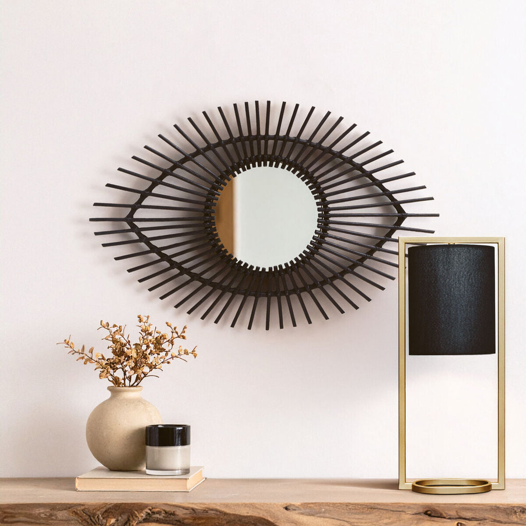 Black Natural Rattan Eye Shape Wall Mirror | Mataram