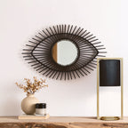 Black Natural Rattan Eye Shape Wall Mirror | Mataram