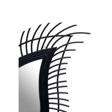 Teardrop Black Natural Rattan Wall Mirror | Mataram