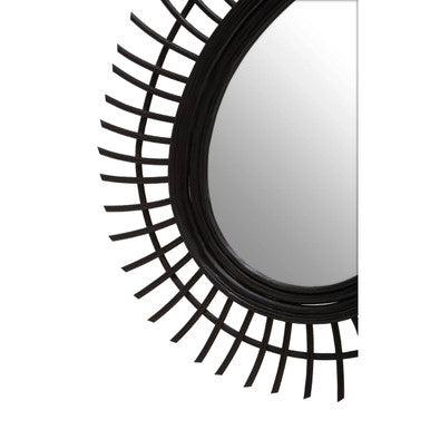 Teardrop Black Natural Rattan Wall Mirror | Mataram