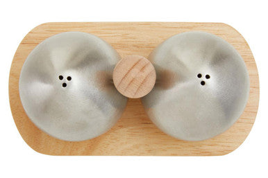 Stainless Steel and Rubberwood Salt Pepper Shakers | Natural Origins