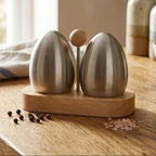 Stainless Steel and Rubberwood Salt Pepper Shakers | Natural Origins