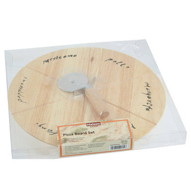 Pizza Board Set with Cutter | Rubberwood