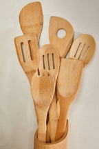6 Piece Bamboo Kitchen Tool Set With Holder | Aleki