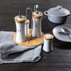 4 Piece Bamboo and Ceramic Condiment Set | Dela