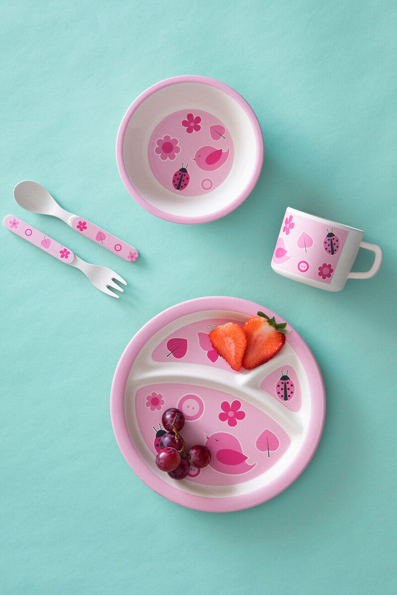 Kids 5 Piece Pink Bamboo Dinner Set | Eden