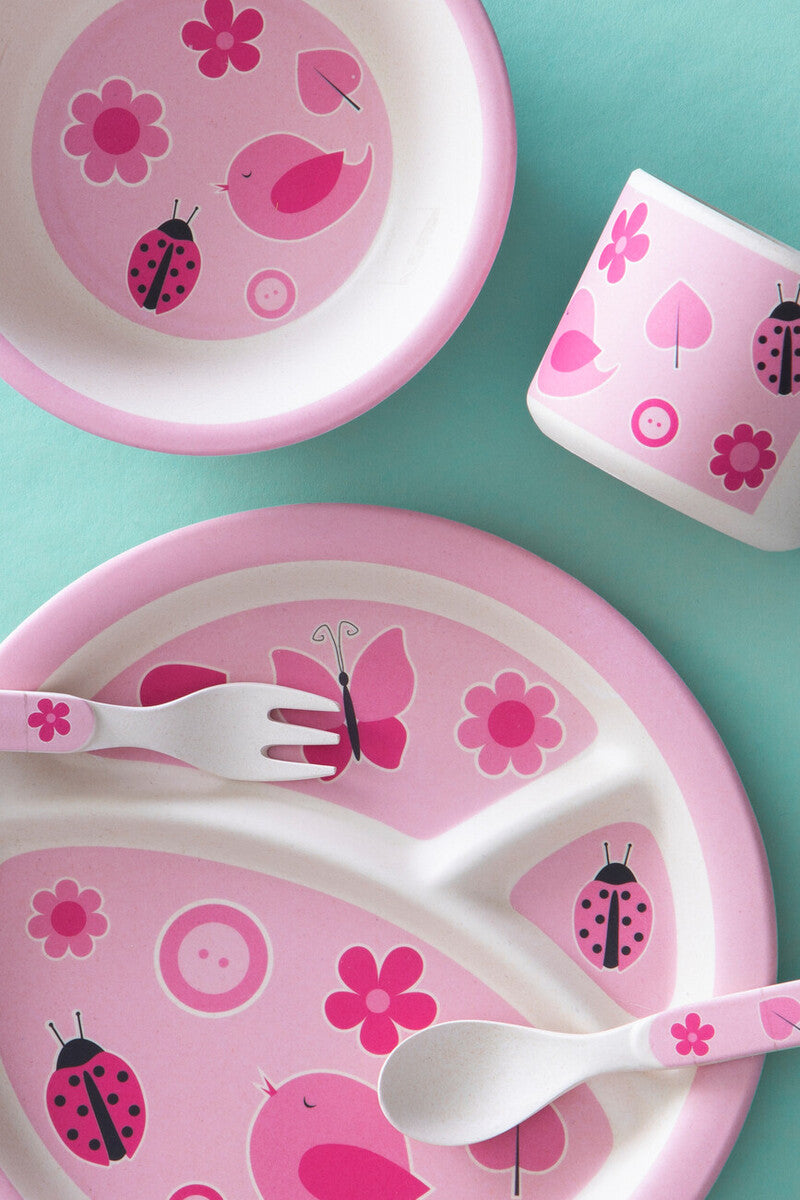 Kids 5 Piece Pink Bamboo Dinner Set | Eden