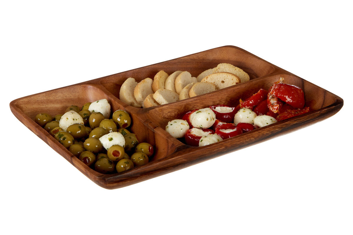 Three Section Serving Dish in Acacia Wood | Kora